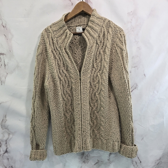 Clare Icelandic Design Sweater Womens Large Beige Silk Blend Full Zip Cardigan - Picture 1 of 11